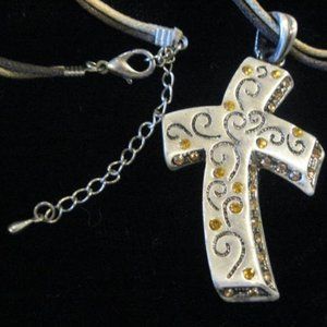 Silver Tone Cross Necklace with Chain